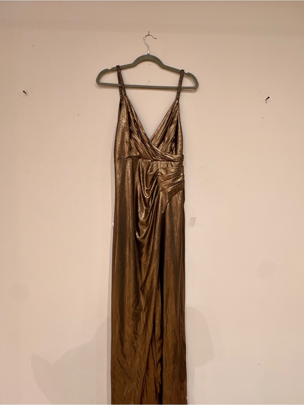 Retrofete Metallic Bronze V-Neck Slip Gown